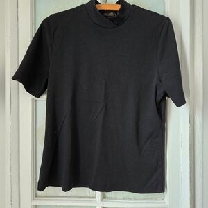 Picadilly Black Mock Neck Short Sleeve Top Small